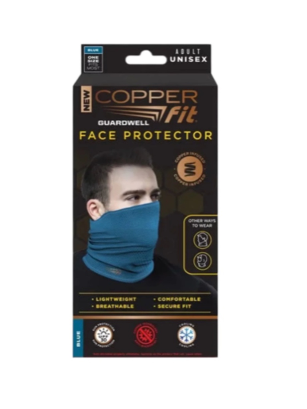 Copper Fit Guardwell Copper Infused Face Protector - Blue Adult Unisex NEW